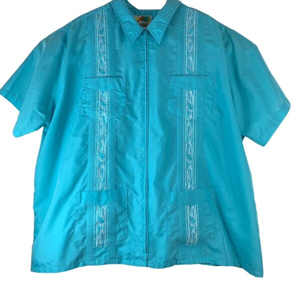 Vintage Mens Shirt Size 3X Light Blue Zip Front White Stitching Genuine Haband - Picture 1 of 6